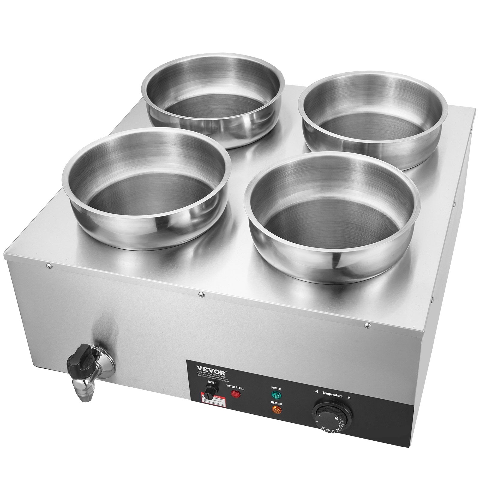 Food Warmers & Chafing Dishes: VEVOR Commercial Soup Warmer Soup Station with 4*7.4Qt Pot Soup Kettle Warmer