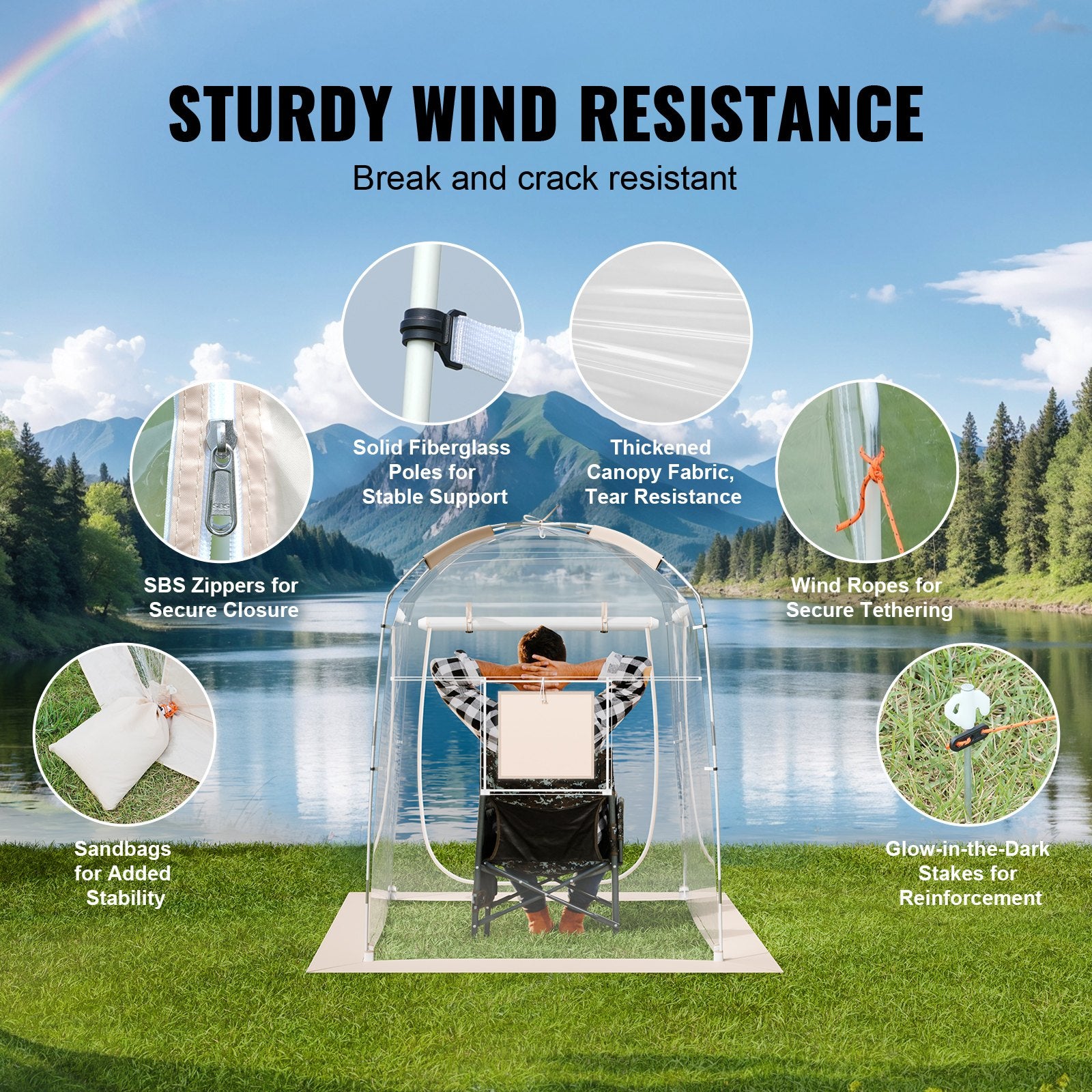 Tents: VEVOR Sports Tent Instant Tent Shelter Weather Proof 1 Person Clear Bubble Tent