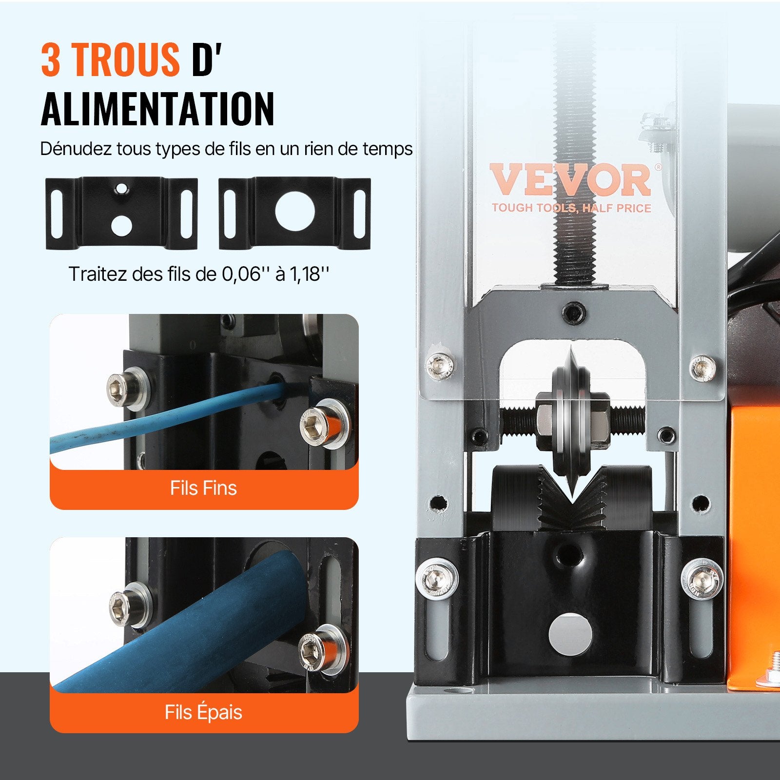 Automatic Wire Stripping Machine, 0.06''-1.18'' Electric Motorized Cable Stripper, 180 W, 60 ft/min Wire Peeler with Visible Stripping Depth Reference, for Scrap Copper Recycling