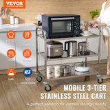 Cat Carriers & Crates: VEVOR 3-Tier Utility Cart Rolling Cart on Wheels 37.5"x20"x37.7" 450 LBS 6 Hooks