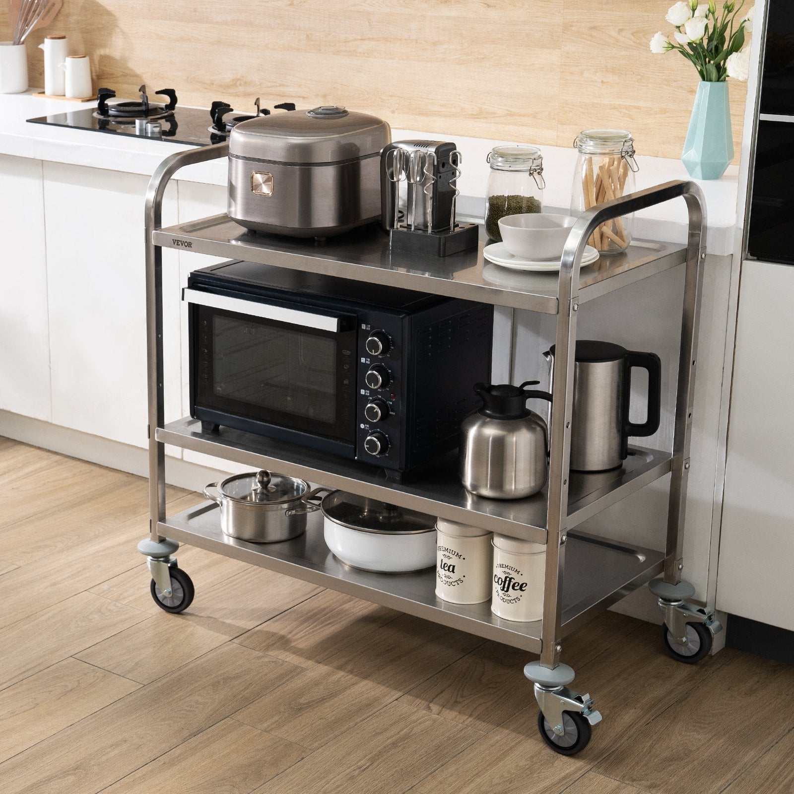 Cat Carriers & Crates: VEVOR 3-Tier Utility Cart Rolling Cart on Wheels 37.5"x20"x37.7" 450 LBS 6 Hooks