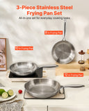 Food Warmers & Chafing Dishes: VEVOR Tri-Ply Stainless Steel Frying Pan, 3 Piece (240, 280, 320 mm), Cooking Skillet with Heat-Resistant Handle, Chef's Kitchen Cookware, Oven, Gas, Electric, Induction, Dishwasher Compatible, Silver