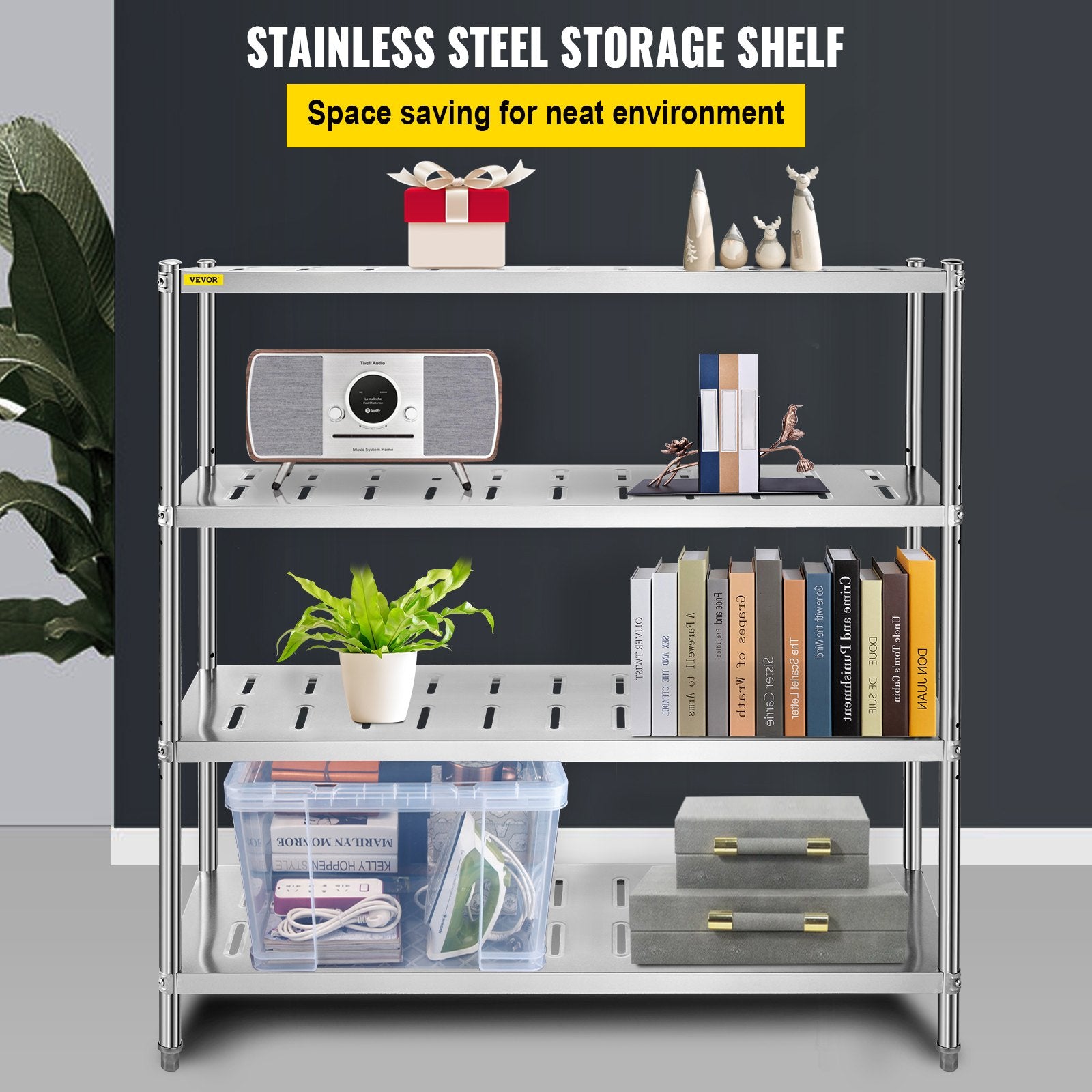 Kitchen & Bathroom DIY: VEVOR Garage Shelf Heavy Duty Shelving 4-Tier 150x45x155cm Stainless Steel