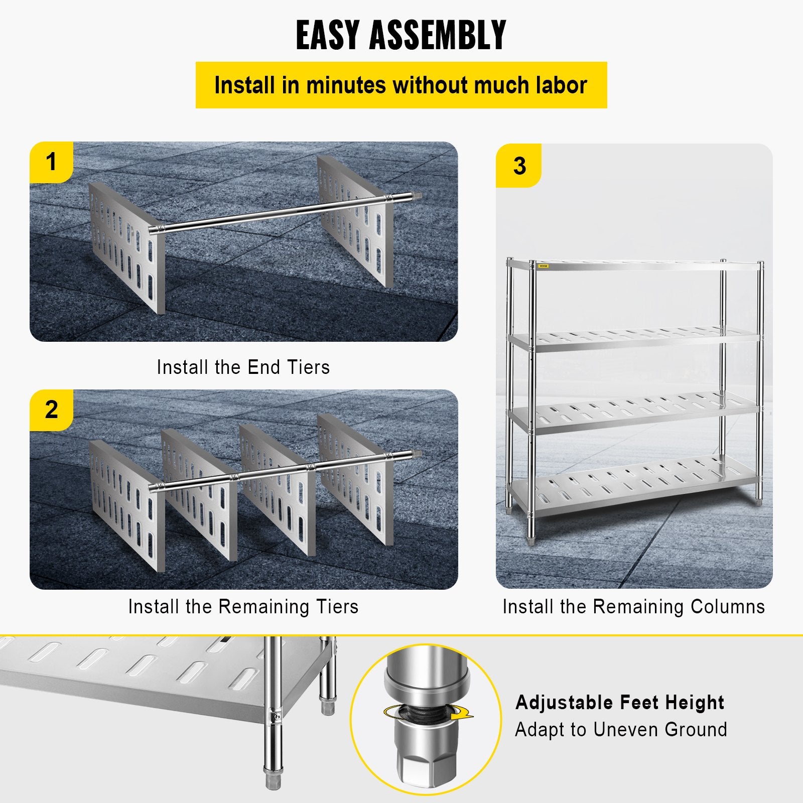 Kitchen & Bathroom DIY: VEVOR Garage Shelf Heavy Duty Shelving 4-Tier 150x45x155cm Stainless Steel