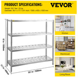 Kitchen & Bathroom DIY: VEVOR Garage Shelf Heavy Duty Shelving 4-Tier 150x45x155cm Stainless Steel