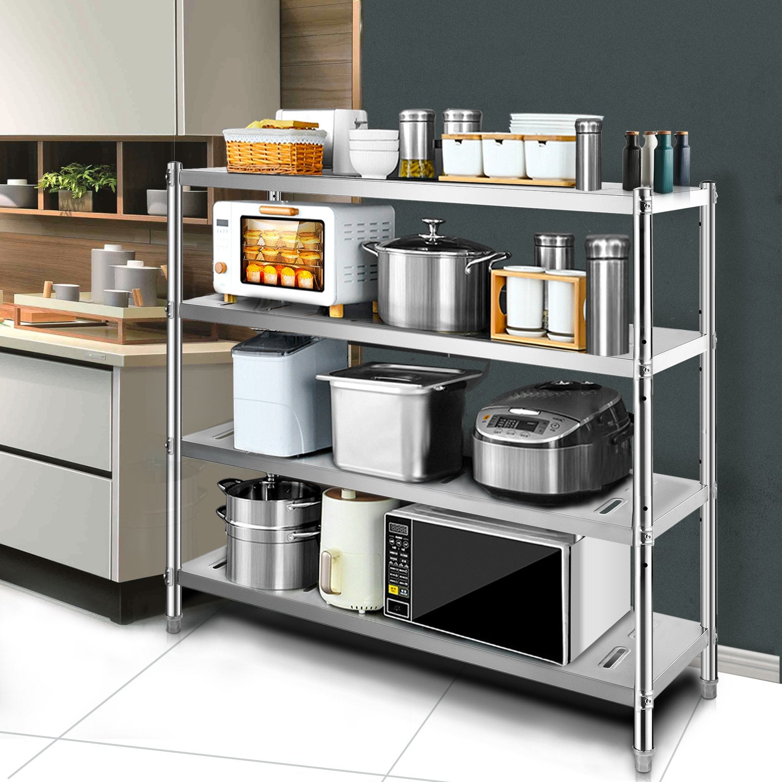 Kitchen & Bathroom DIY: VEVOR Garage Shelf Heavy Duty Shelving 4-Tier 150x45x155cm Stainless Steel