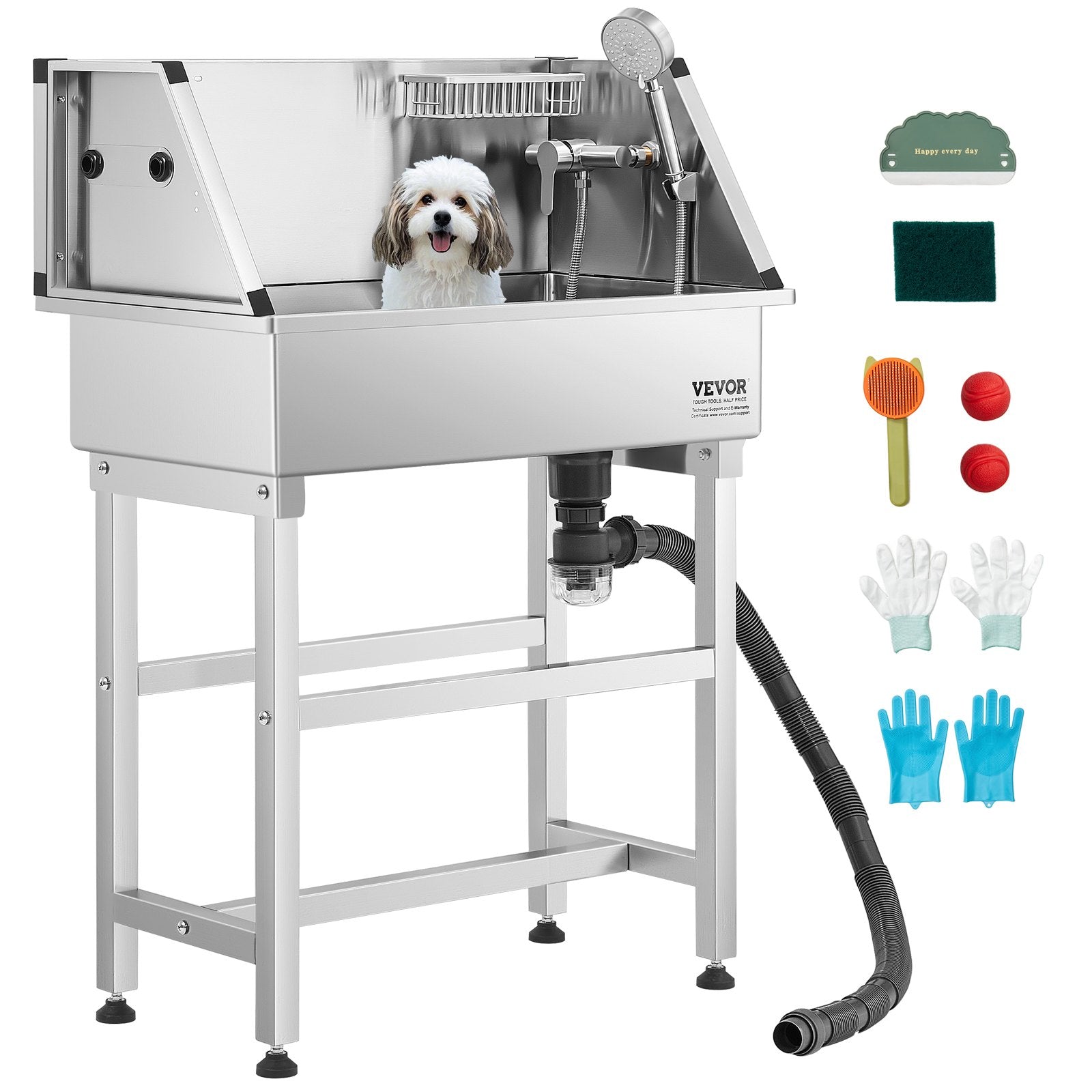 Basketball & Basketball Accessories: VEVOR 86.4 cm Stainless Steel Dog Washing Station, Pet Grooming Tub with Hot & Cold Faucet, Showerhead, Storage Rack, No-Bend All-in-One Bathtub, Home Wash Sink, Fits Small Cats and Dogs