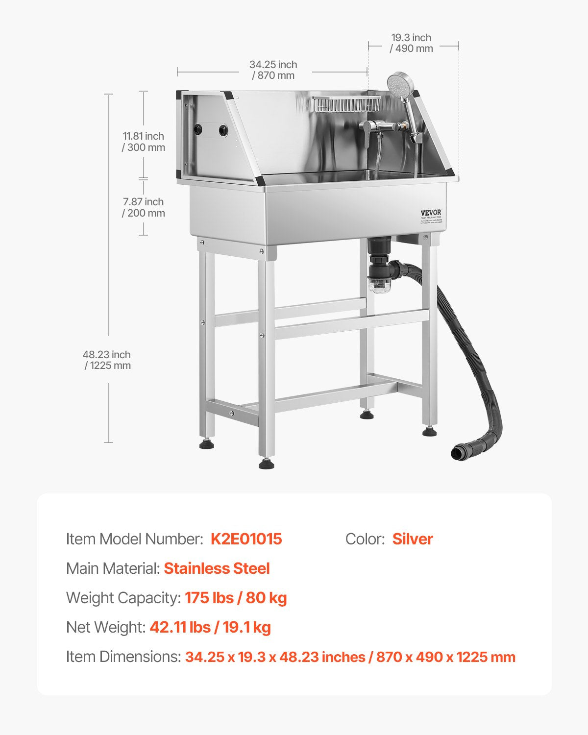 Basketball & Basketball Accessories: VEVOR 86.4 cm Stainless Steel Dog Washing Station, Pet Grooming Tub with Hot & Cold Faucet, Showerhead, Storage Rack, No-Bend All-in-One Bathtub, Home Wash Sink, Fits Small Cats and Dogs