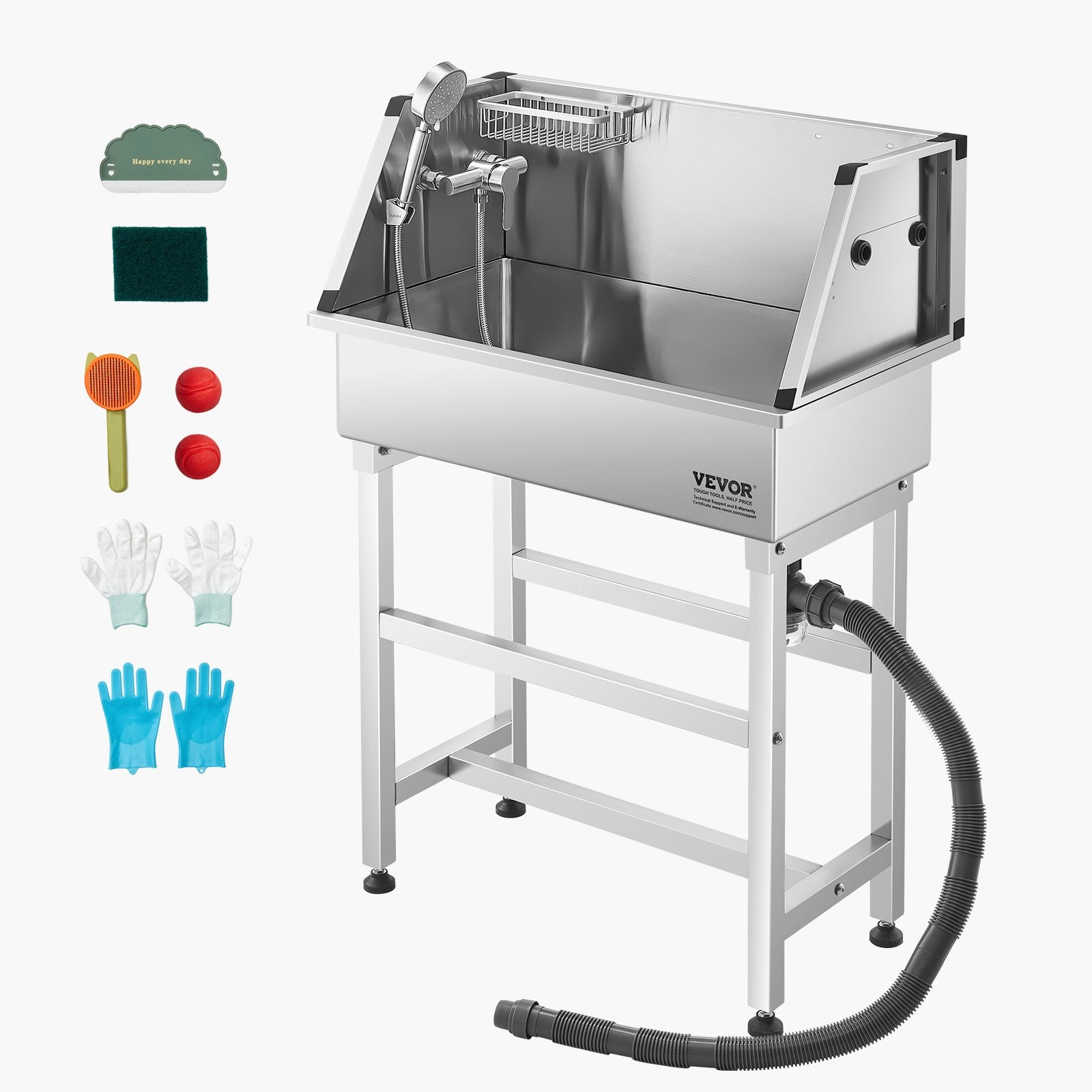 Basketball & Basketball Accessories: VEVOR 86.4 cm Stainless Steel Dog Washing Station, Pet Grooming Tub with Hot & Cold Faucet, Showerhead, Storage Rack, No-Bend All-in-One Bathtub, Home Wash Sink, Fits Small Cats and Dogs