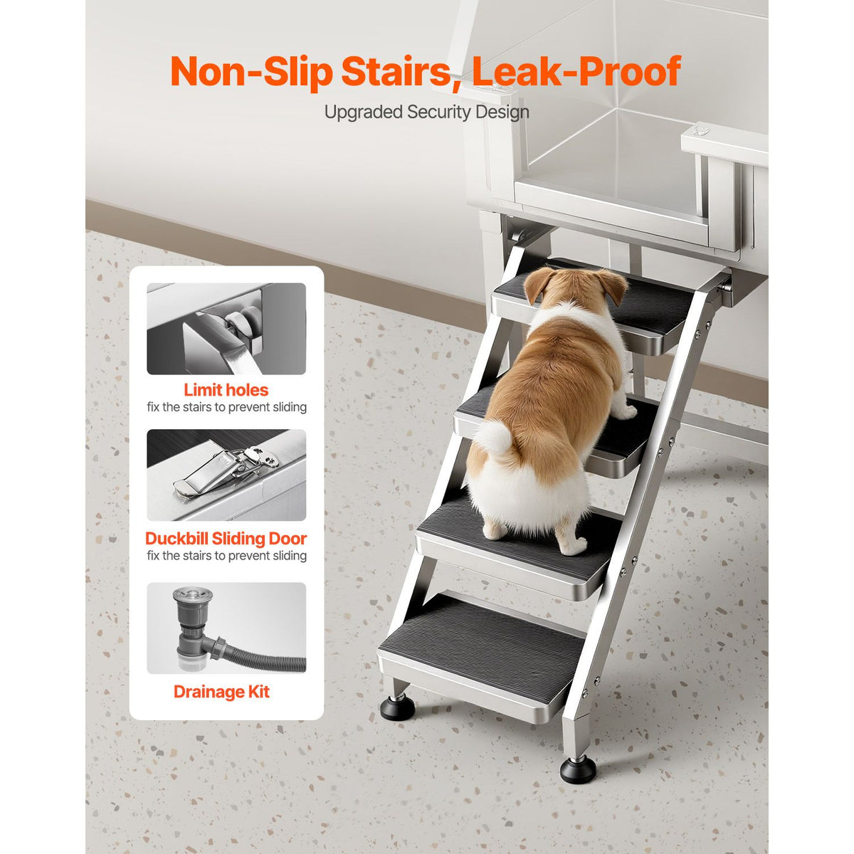 86.4 cm Dog Washing Station, Stainless Steel Pet Grooming Tub Bathtub, Professional Dog Wash Sink with Shower, Faucet, Soap Holder, Non-Slip Stairs Easy-Clean for Small Pets Cats (Left Door)