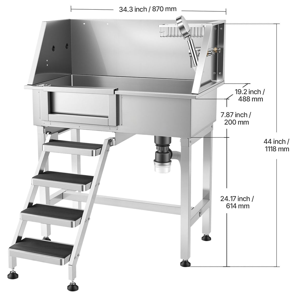 86.4 cm Dog Washing Station, Stainless Steel Pet Grooming Tub Bathtub, Professional Dog Wash Sink with Shower, Faucet, Soap Holder, Non-Slip Stairs Easy-Clean for Small Pets Cats (Left Door)