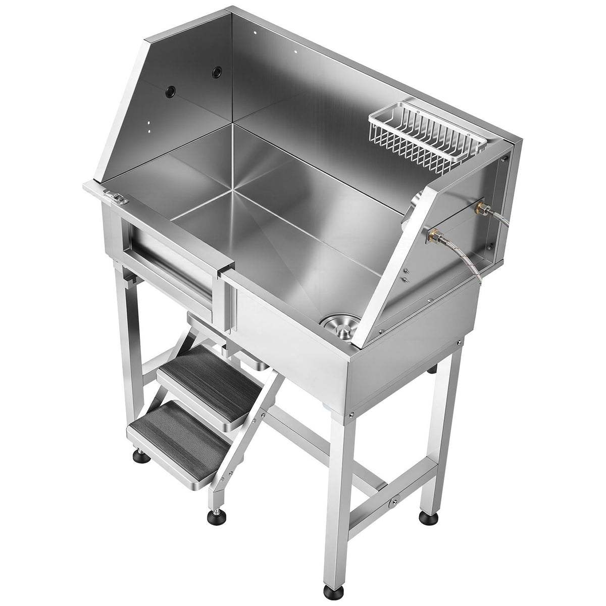 86.4 cm Dog Washing Station, Stainless Steel Pet Grooming Tub Bathtub, Professional Dog Wash Sink with Shower, Faucet, Soap Holder, Non-Slip Stairs Easy-Clean for Small Pets Cats (Left Door)