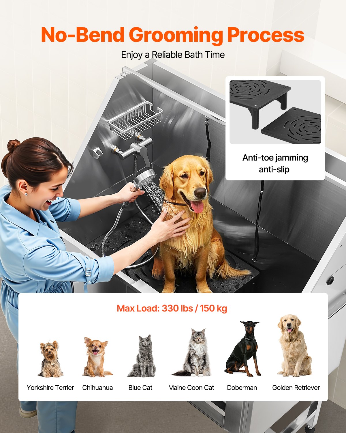 Pet Grooming Supplies: VEVOR 127 cm Dog Grooming Bath Tub Stainless Steel w Stairs Water Filter