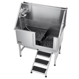 Pet Grooming Supplies: VEVOR 127 cm Dog Grooming Bath Tub Stainless Steel w Stairs Water Filter