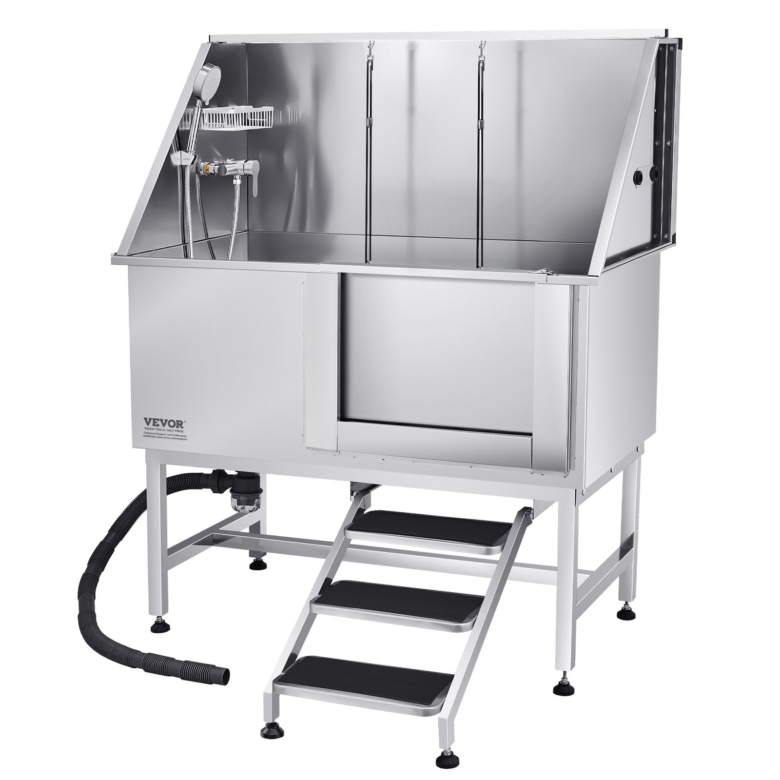 Pet Grooming Supplies: VEVOR 127 cm Dog Grooming Bath Tub Stainless Steel w Stairs Water Filter