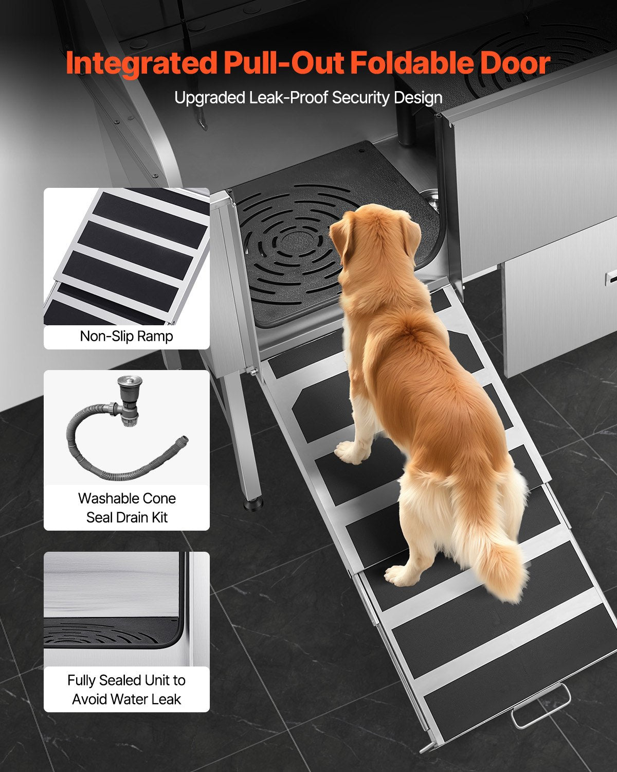 Pet Grooming Supplies: VEVOR 155 cm Dog Grooming Bath Tub Stainless Steel w Ramp Water Filter Left