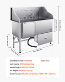 Pet Grooming Supplies: VEVOR 155 cm Dog Grooming Bath Tub Stainless Steel w Ramp Water Filter Left