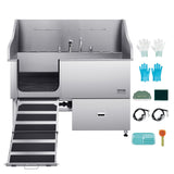 Pet Grooming Supplies: VEVOR 155 cm Dog Grooming Bath Tub Stainless Steel w Ramp Water Filter Left