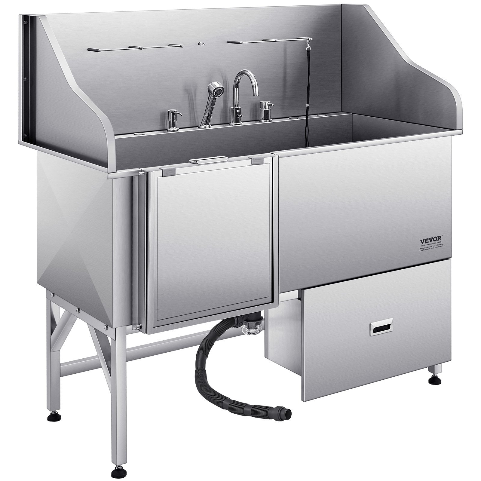 Pet Grooming Supplies: VEVOR 155 cm Dog Grooming Bath Tub Stainless Steel w Ramp Water Filter Left