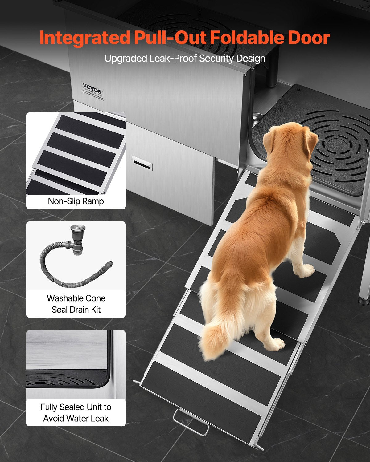 Pet Grooming Supplies: VEVOR 155 cm Dog Grooming Bath Tub Stainless Steel w Ramp Water Filter