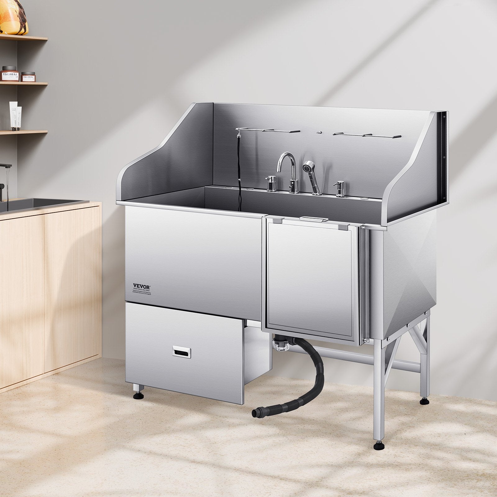 Pet Grooming Supplies: VEVOR 155 cm Dog Grooming Bath Tub Stainless Steel w Ramp Water Filter