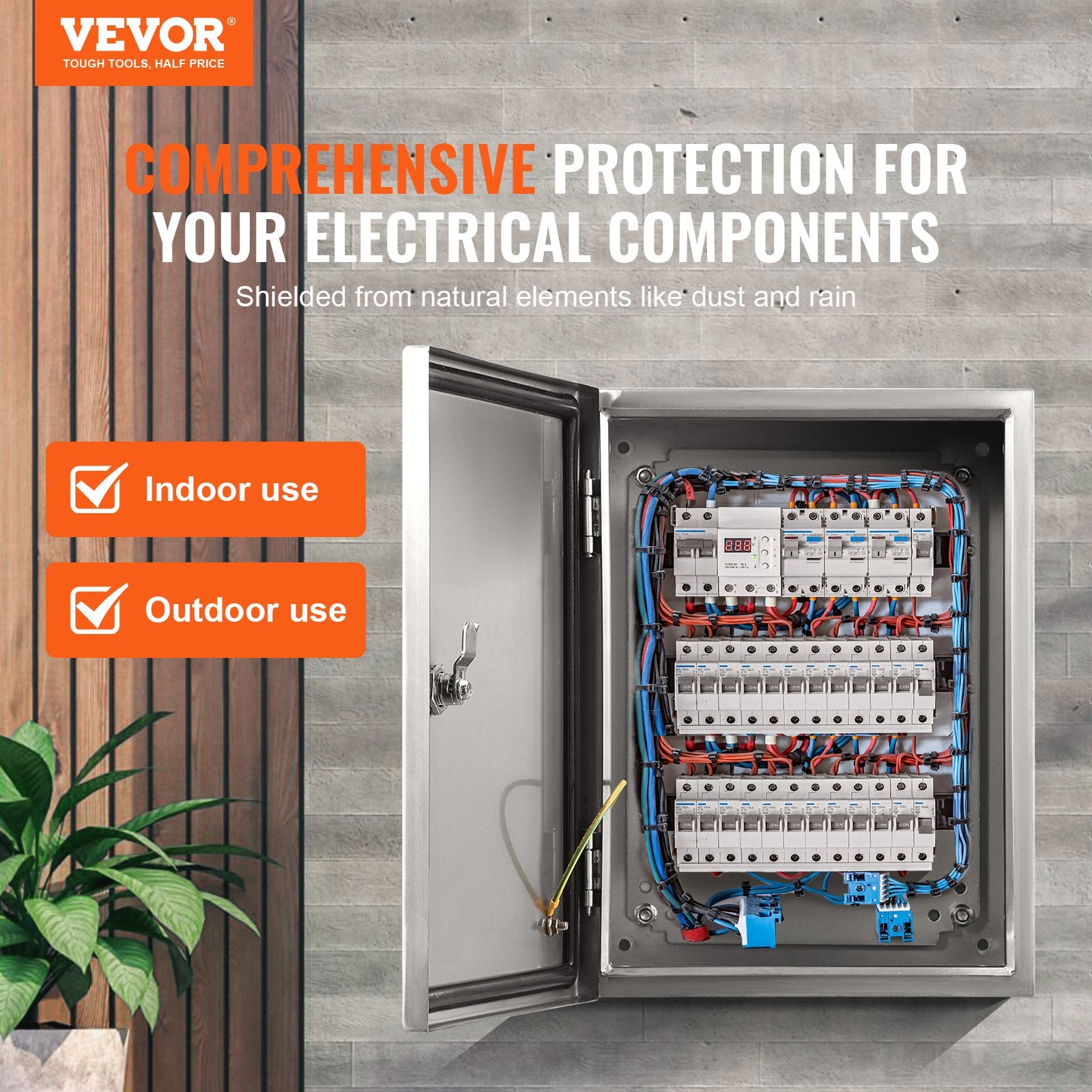 Automotive Repair & Speciality Tools: VEVOR Steel Electrical Box, 40x30x15 cm, 304 Stainless Steel Electrical Enclosure Box, Wall-Mounted Outdoor Electrical Electronic Equipment Enclosure with Mounting Plate Hinges Lock, IP66 Waterproof