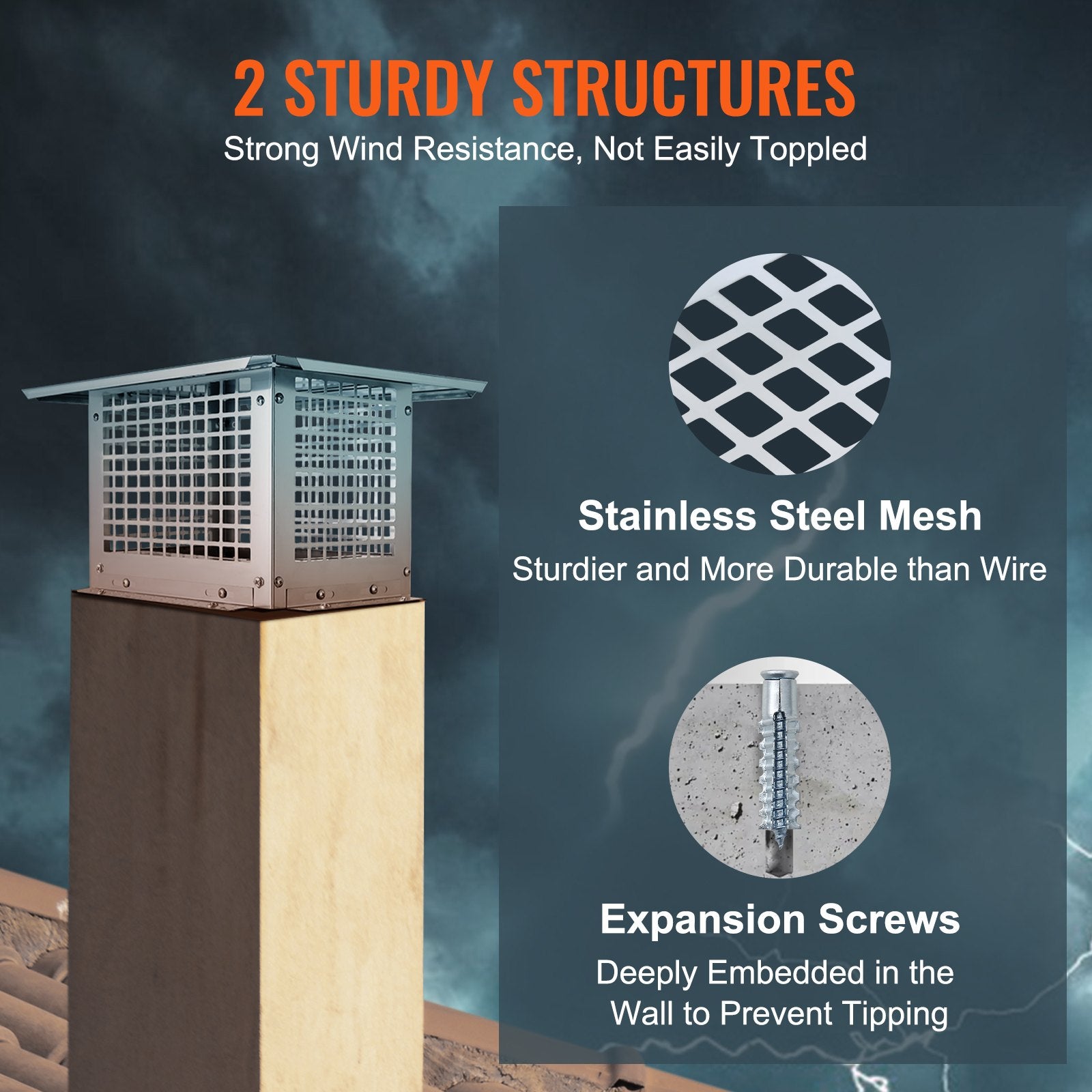 Fire Pits: VEVOR Chimney Cap 13” x 9” 304Stainless Steel Fireplace Flue Caps Cover Mesh