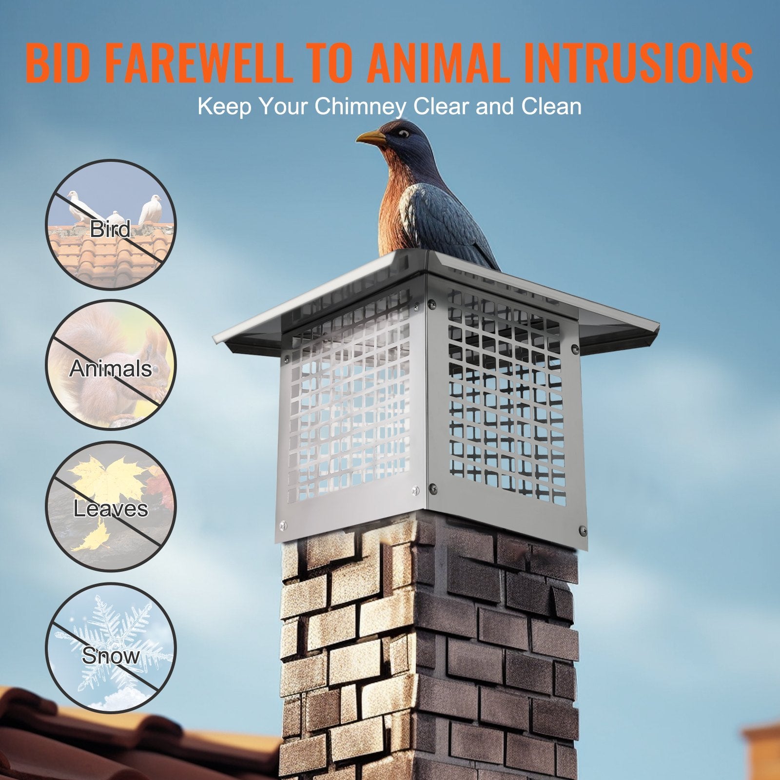 Fire Pits: VEVOR Chimney Cap 13” x 9” 304Stainless Steel Fireplace Flue Caps Cover Mesh