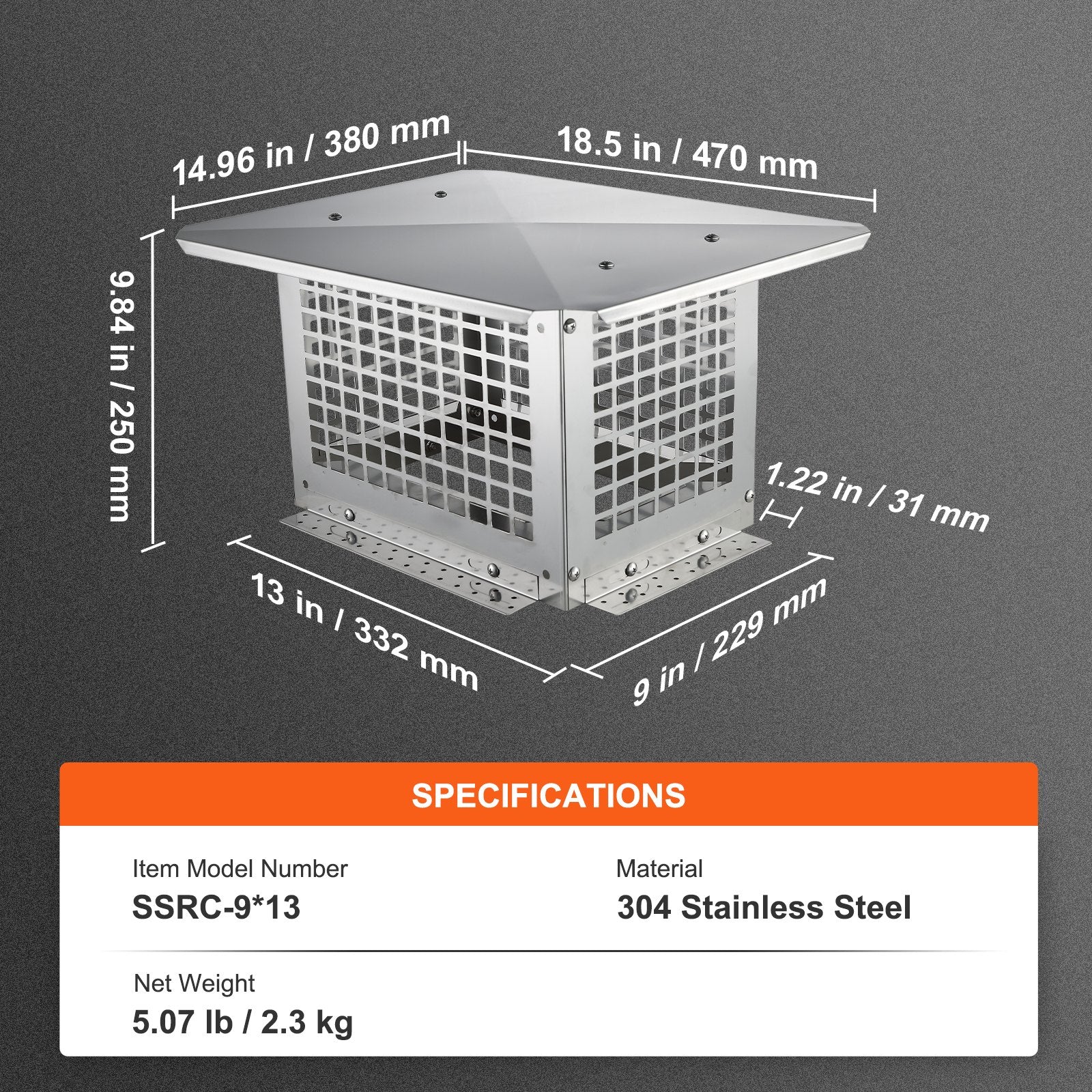 Fire Pits: VEVOR Chimney Cap 13” x 9” 304Stainless Steel Fireplace Flue Caps Cover Mesh