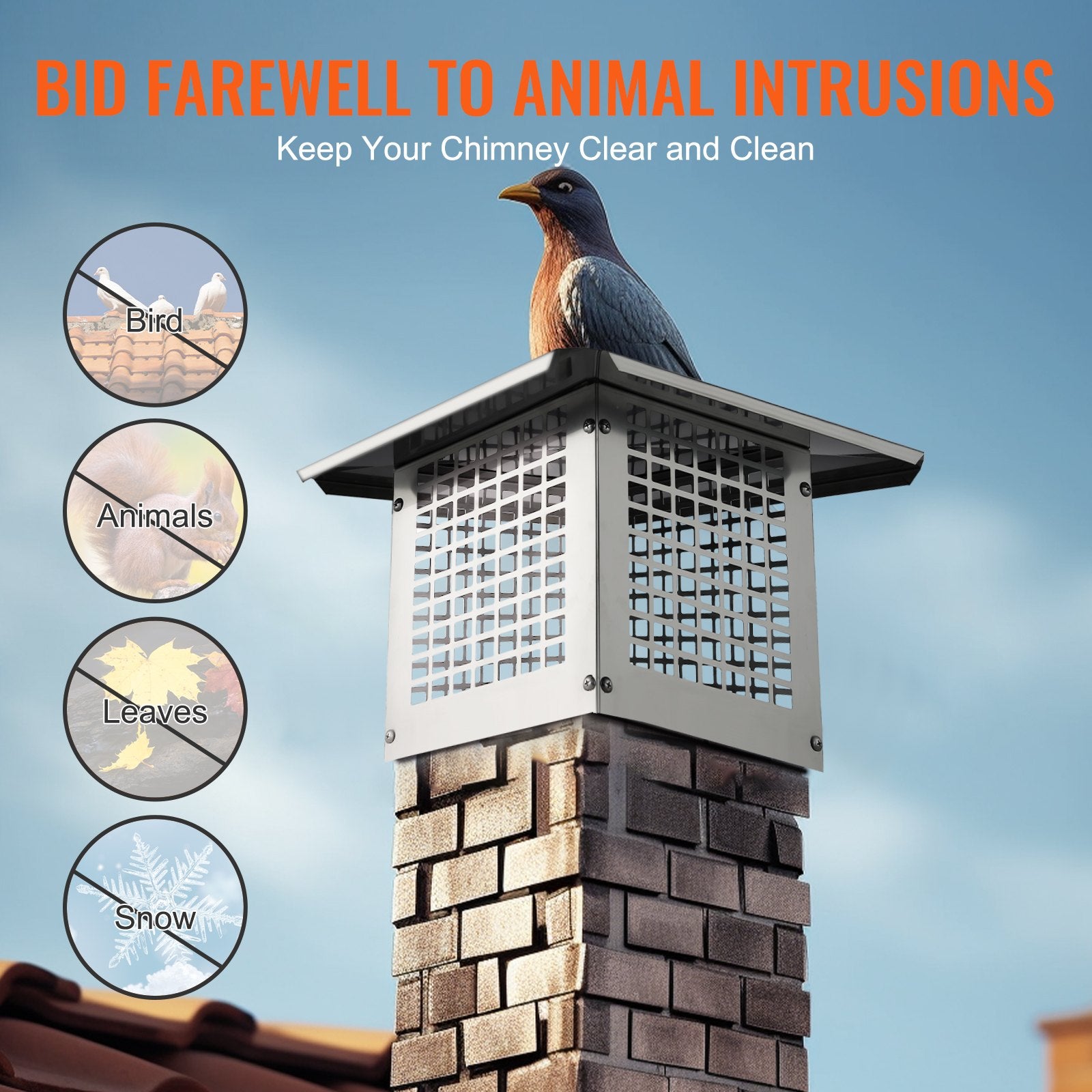 Swimming Pools: VEVOR Chimney Cap 9” x 9” 304Stainless Steel Fireplace Flue Caps Cover Mesh