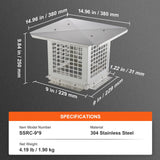 Swimming Pools: VEVOR Chimney Cap 9” x 9” 304Stainless Steel Fireplace Flue Caps Cover Mesh