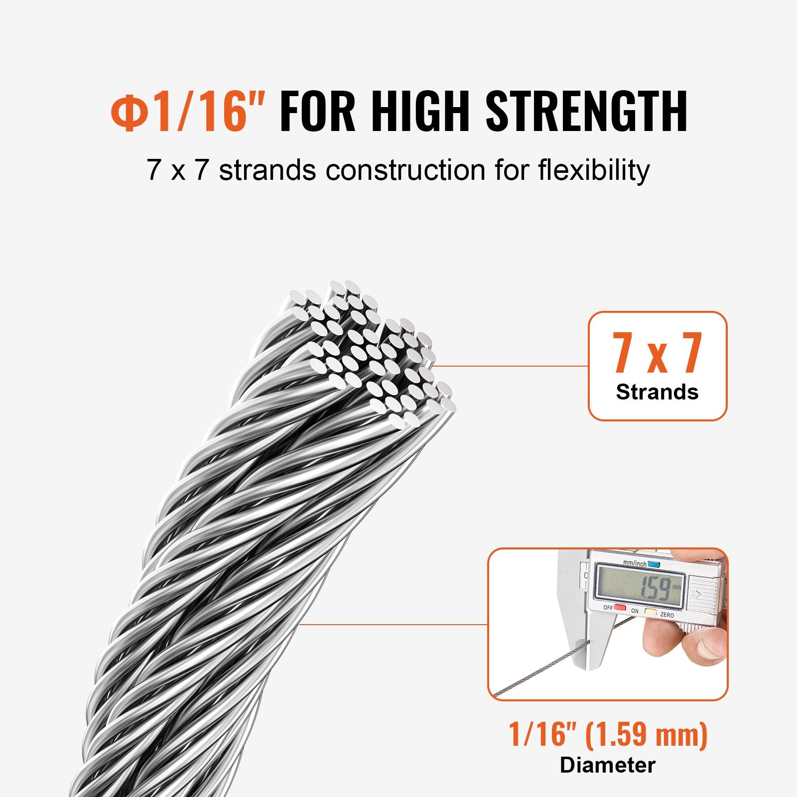 Self Care Hampers: VEVOR Wire Rope Kit, 1.59 mm 100.6 m 304 Stainless Steel Cable with 80 Sleeves and 20 Thimbles, 2KN Breaking Strength, 7 x 7 Strands Marine Aircraft Grade for Handrail Stair Decking Fence Outdoors