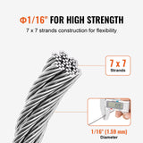 Self Care Hampers: VEVOR Wire Rope Kit, 1.59 mm 100.6 m 304 Stainless Steel Cable with 80 Sleeves and 20 Thimbles, 2KN Breaking Strength, 7 x 7 Strands Marine Aircraft Grade for Handrail Stair Decking Fence Outdoors