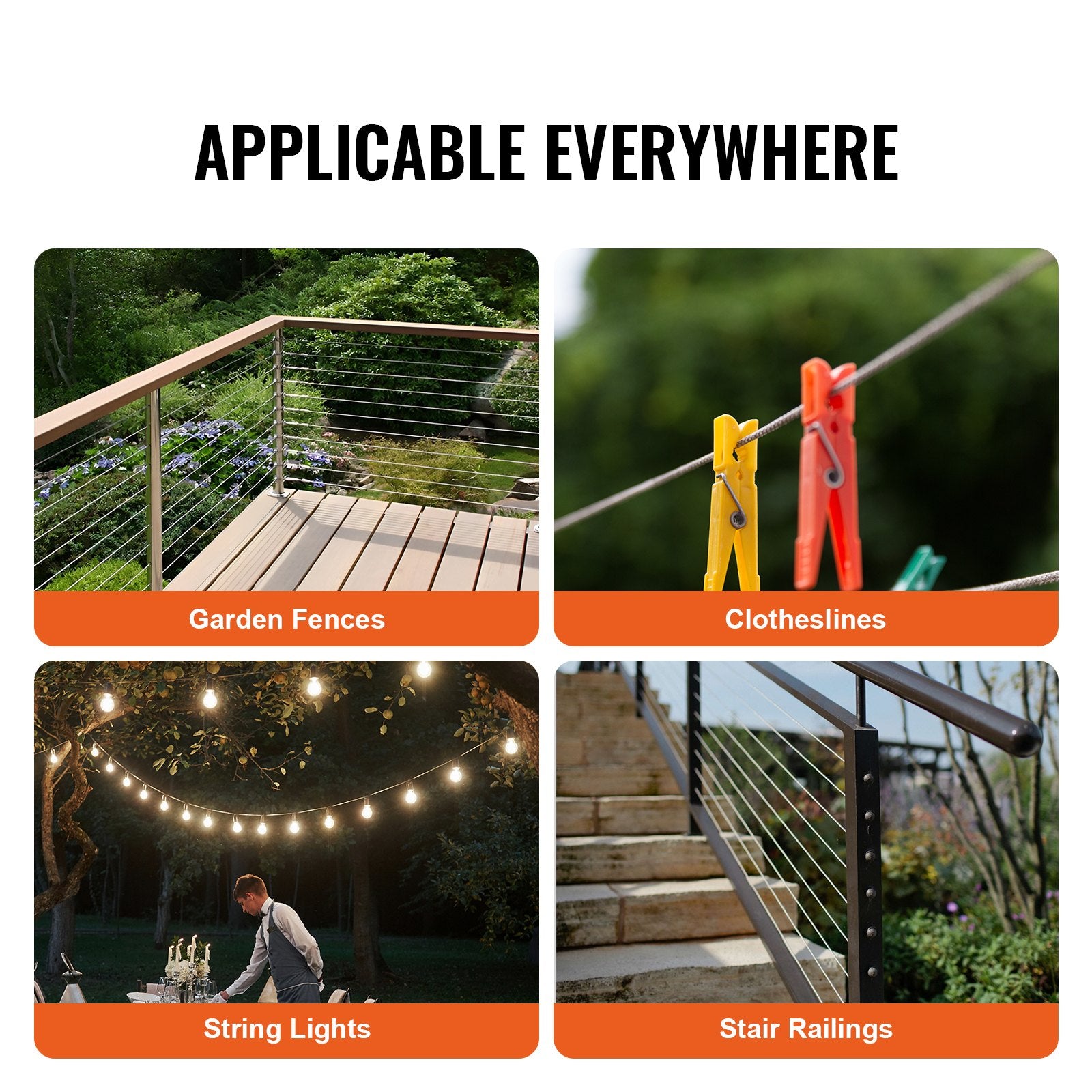 Self Care Hampers: VEVOR Wire Rope Kit, 1.59 mm 100.6 m 304 Stainless Steel Cable with 80 Sleeves and 20 Thimbles, 2KN Breaking Strength, 7 x 7 Strands Marine Aircraft Grade for Handrail Stair Decking Fence Outdoors