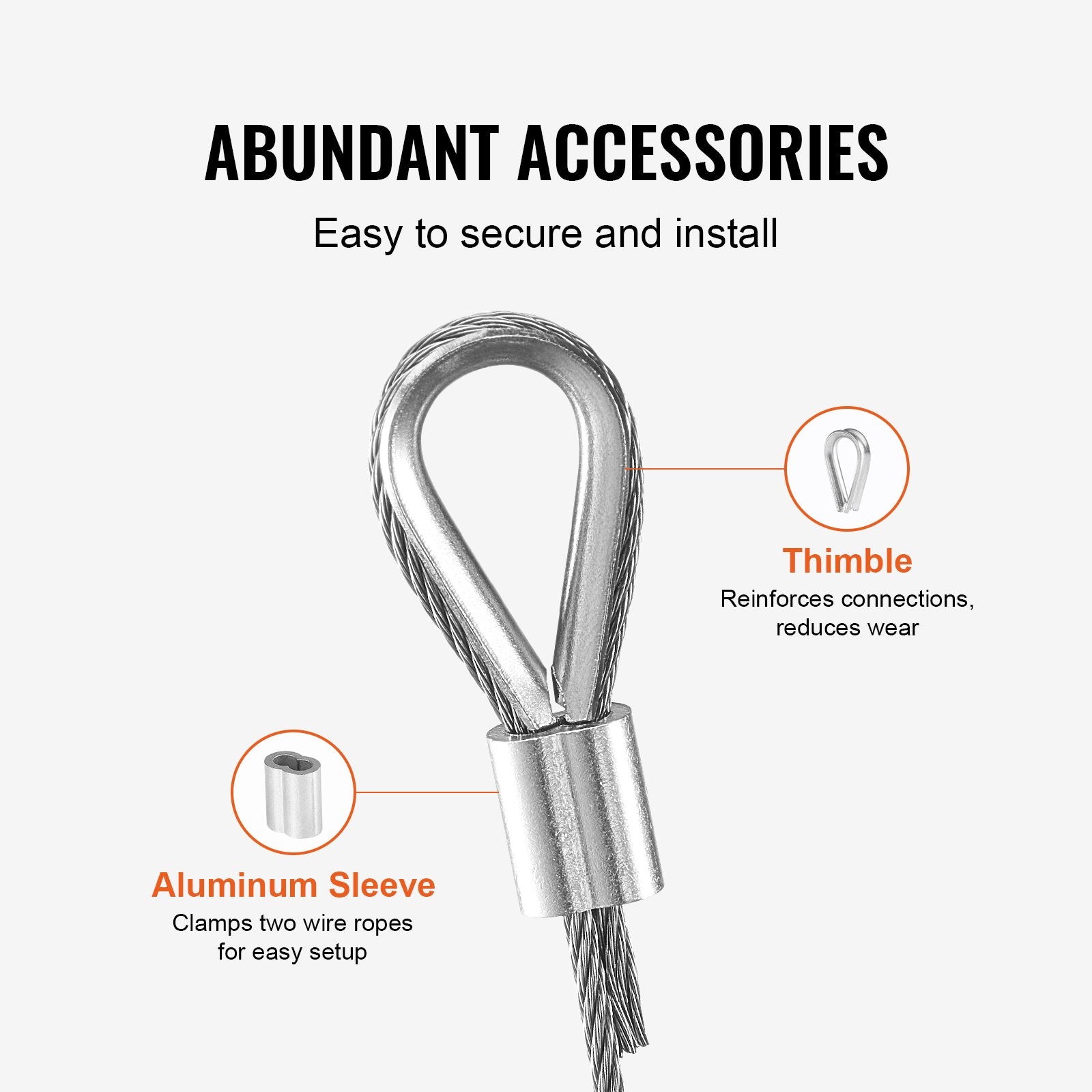 Self Care Hampers: VEVOR Wire Rope Kit, 1.59 mm 100.6 m 304 Stainless Steel Cable with 80 Sleeves and 20 Thimbles, 2KN Breaking Strength, 7 x 7 Strands Marine Aircraft Grade for Handrail Stair Decking Fence Outdoors
