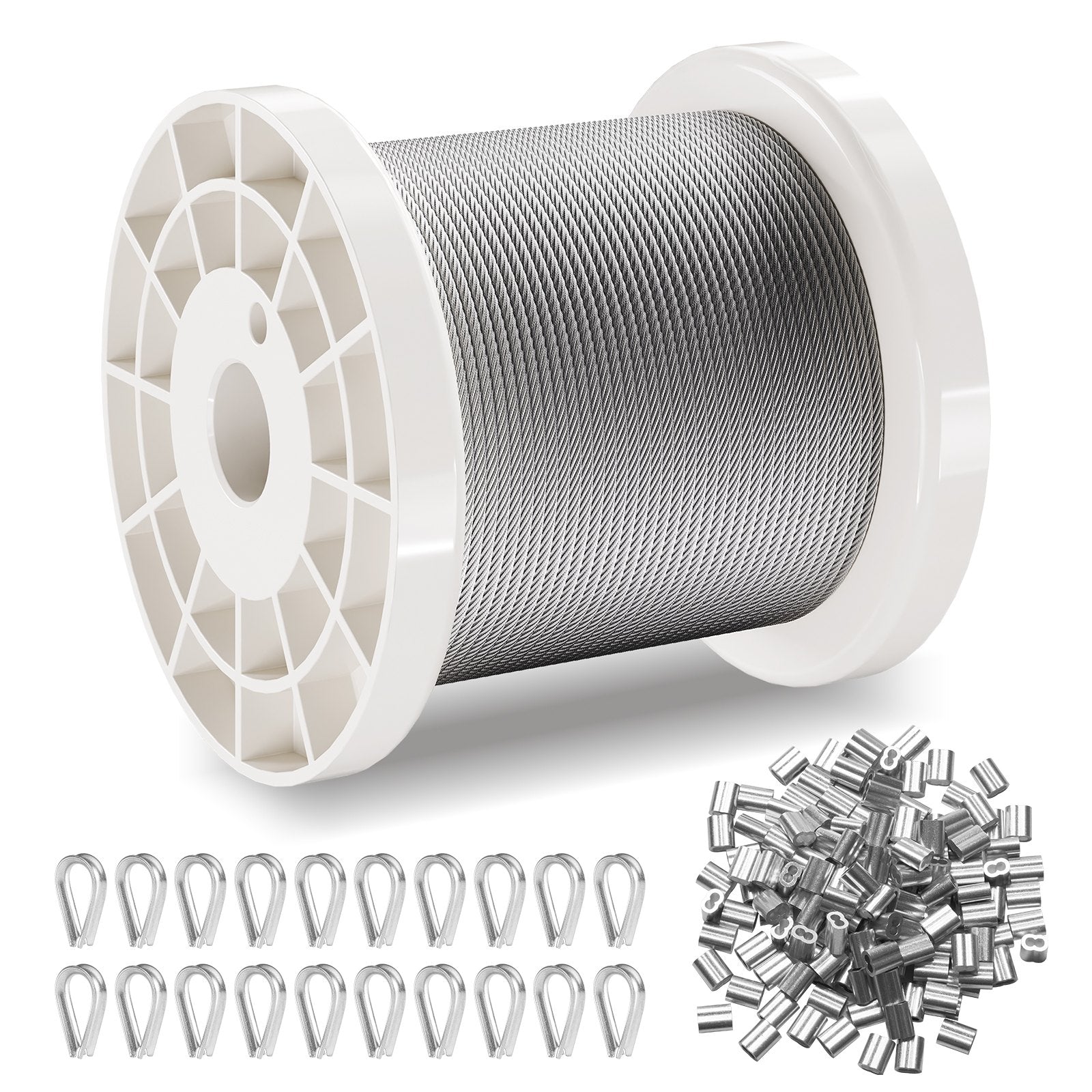 Self Care Hampers: VEVOR Wire Rope Kit, 1.59 mm 100.6 m 304 Stainless Steel Cable with 80 Sleeves and 20 Thimbles, 2KN Breaking Strength, 7 x 7 Strands Marine Aircraft Grade for Handrail Stair Decking Fence Outdoors