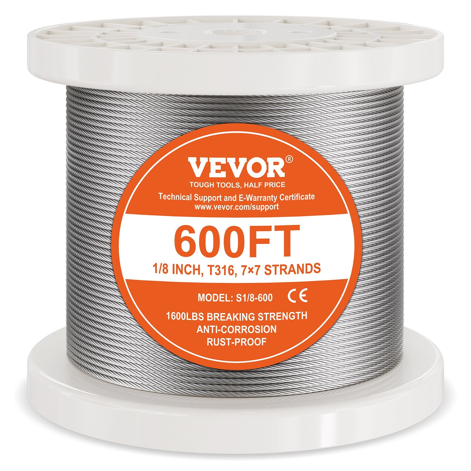 Automotive Repair & Speciality Tools: VEVOR T316 Stainless Steel Cable 3.18mm 7x7 Steel Wire Rope 182.3m Cable Railing
