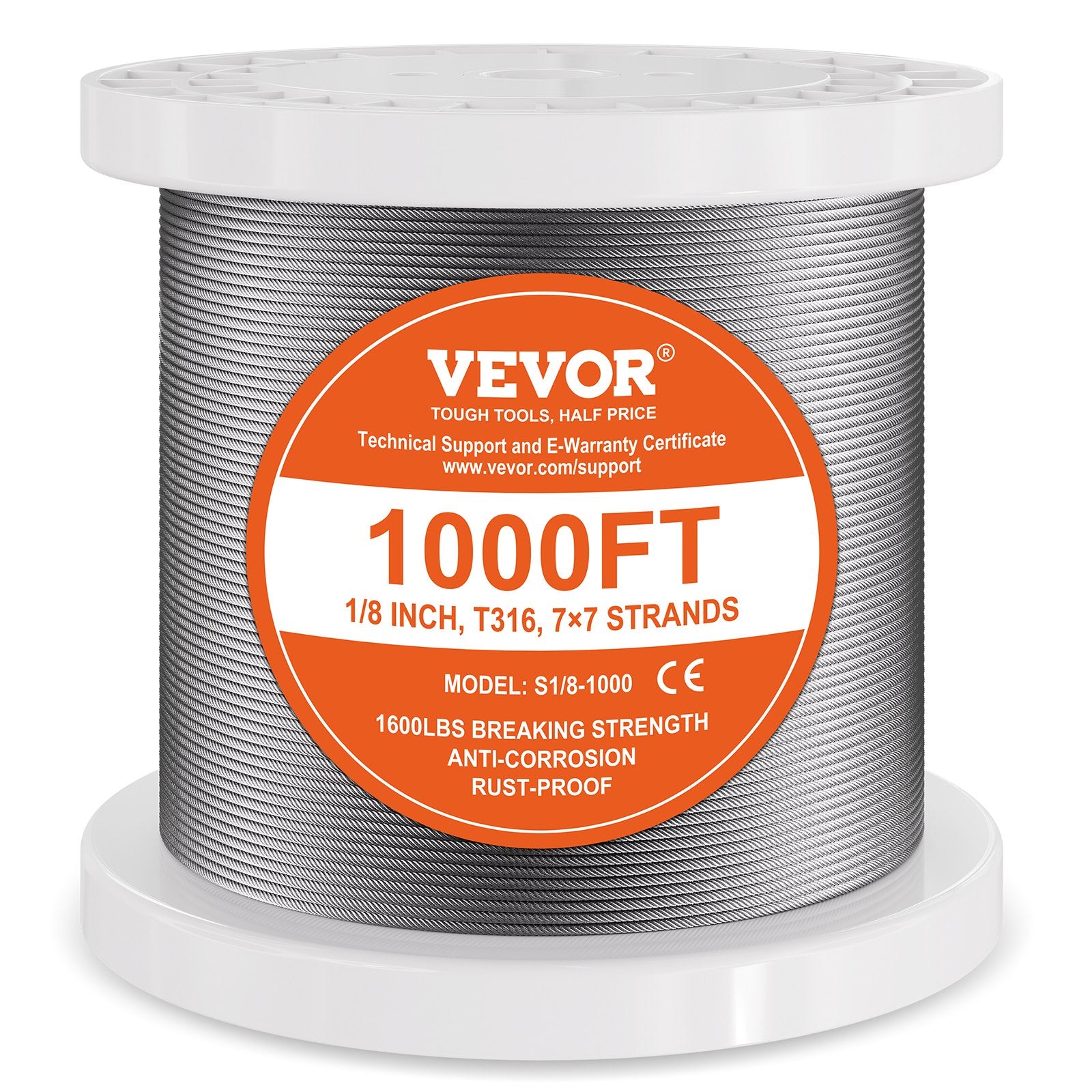 Self Care Hampers: VEVOR Wire Rope Kit, 3.18 mm 305 m 316 Stainless Steel Cable with Cutter and Gloves, 7.1KN Breaking Strength, 7x7 Strands Construction Marine Aircraft Grade for Handrail Stair Decking Fence Outdoors
