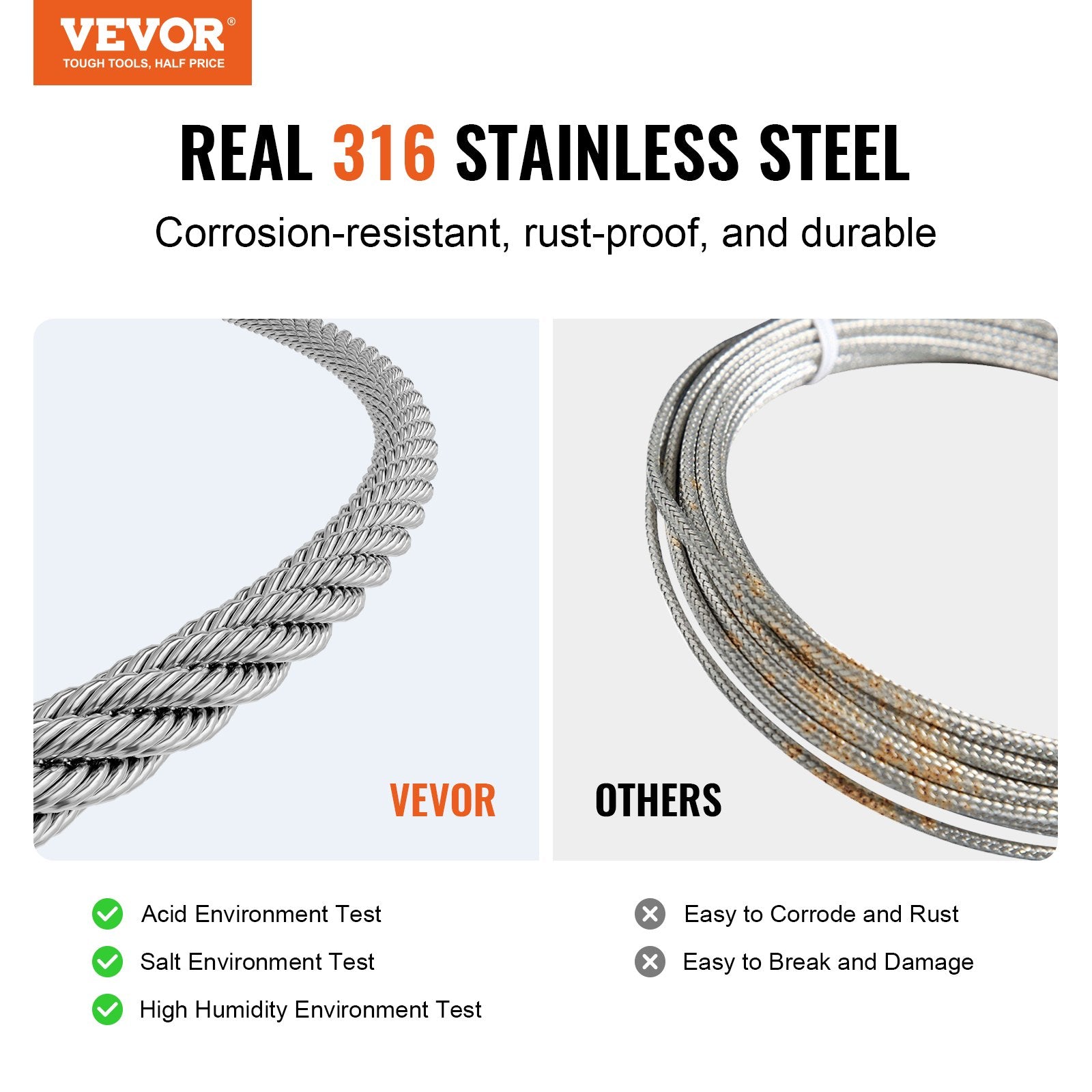 Self Care Hampers: VEVOR Wire Rope Kit, 3.18 mm 305 m 316 Stainless Steel Cable with Cutter and Gloves, 7.1KN Breaking Strength, 7x7 Strands Construction Marine Aircraft Grade for Handrail Stair Decking Fence Outdoors