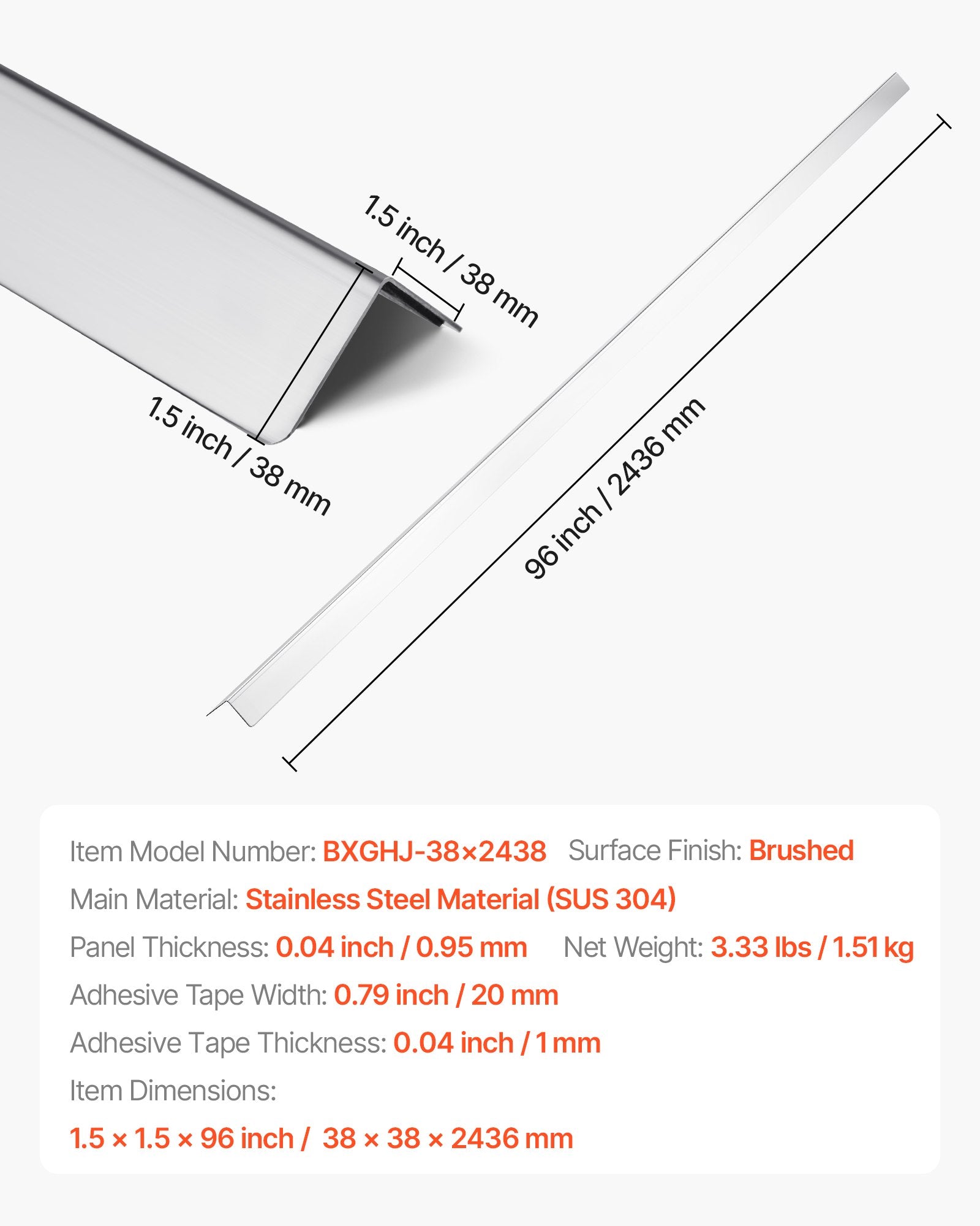 Automotive Repair & Speciality Tools: VEVOR Stainless Steel Wall Corner Protector, 38 x 38 x 2436 mm, 10 Pack Metal Corner Guards, 304 Stainless Steel Edge Trim 90-Degree Angle for Home,Office,Commercial Wall Protection, with 3m Tape