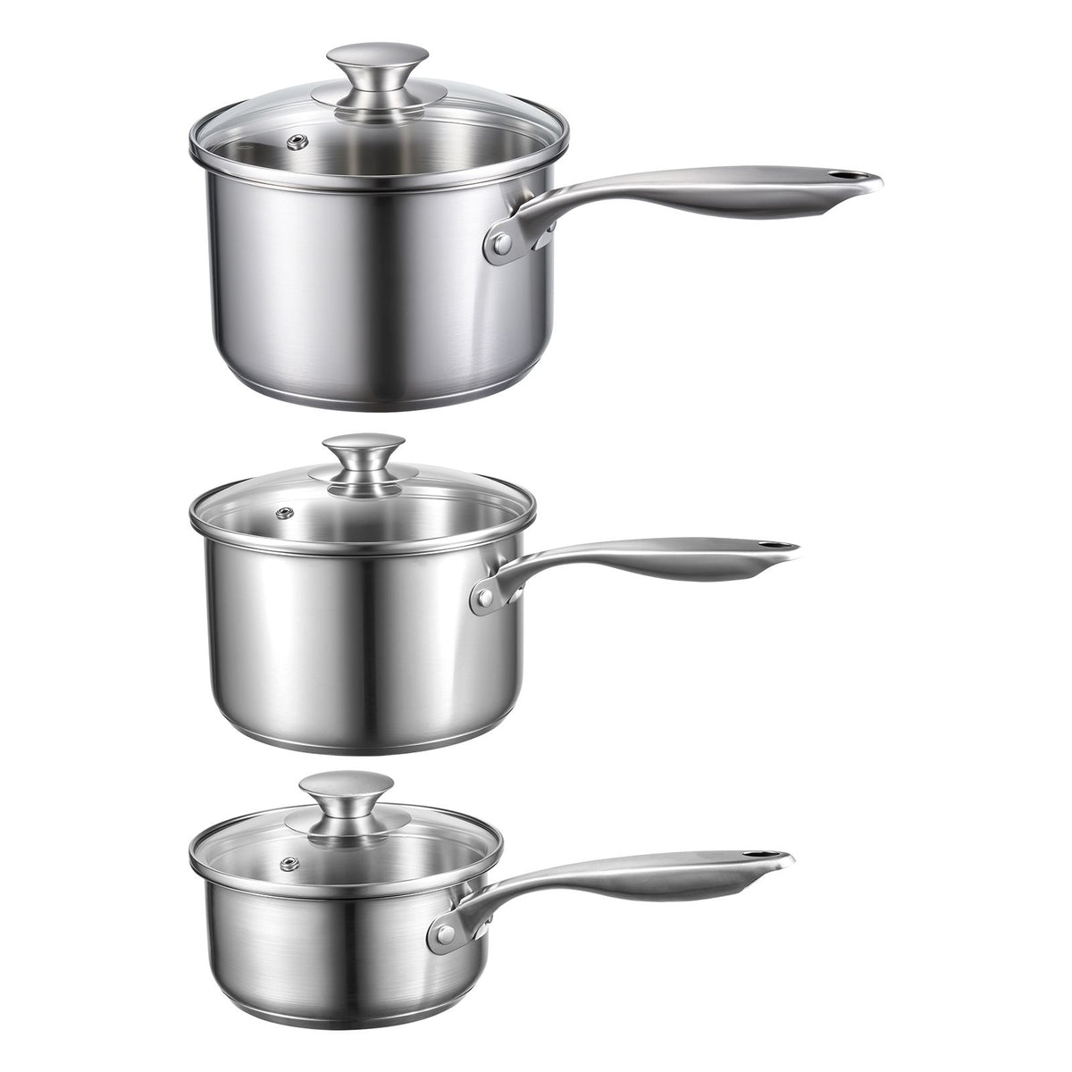 Stainless Steel Saucepan Set, 1 QT & 2 QT & 3 QT Saucepans with Glass Lids, Multipurpose Nonstick Stainless Steel Sauce Pot with Ergonomic Handle, Friendly for Oven, Dishwasher, Induction Cooker
