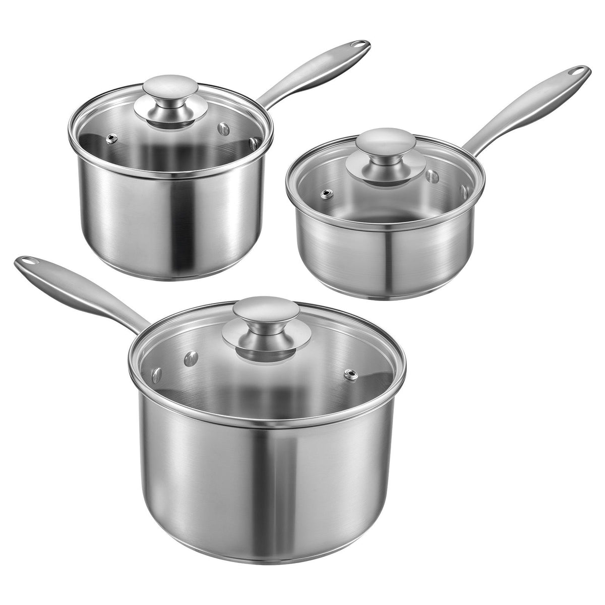 Stainless Steel Saucepan Set, 1 QT & 2 QT & 3 QT Saucepans with Glass Lids, Multipurpose Nonstick Stainless Steel Sauce Pot with Ergonomic Handle, Friendly for Oven, Dishwasher, Induction Cooker