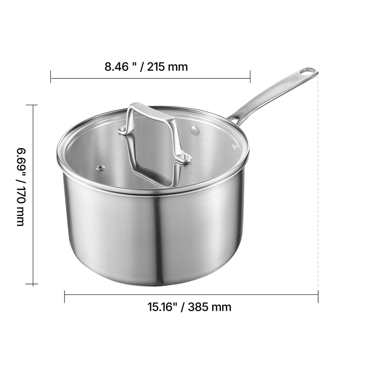 4 QT Saucepan, Stainless Steel Saucepan with Glass Lid, Multipurpose Nonstick Stainless Steel Small Cooking Sauce Pot with Ergonomic Handle, Friendly for Oven, Dishwasher, Induction Cooker