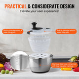 Gardening Tools: VEVOR Stainless Steel Salad Spinner, 4.5L, One-handed Easy Press Large Vegetable Dryer Washer, Lettuce Cleaner and Dryer with 304 Stainless Steel Bowl, for Greens, Herbs, Berries, Fruits, No BPA