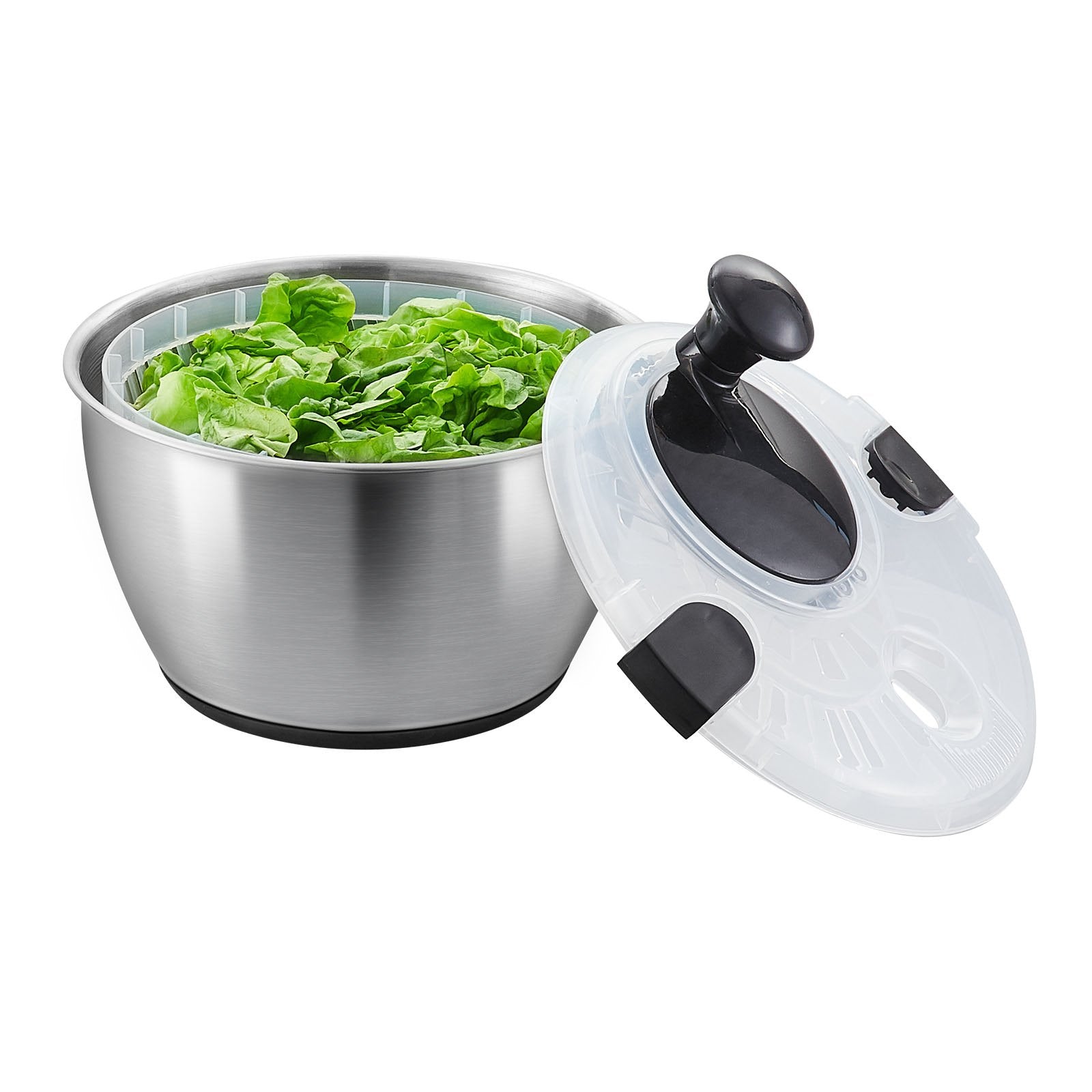 Gardening Tools: VEVOR Stainless Steel Salad Spinner, 4.5L, One-handed Easy Press Large Vegetable Dryer Washer, Lettuce Cleaner and Dryer with 304 Stainless Steel Bowl, for Greens, Herbs, Berries, Fruits, No BPA