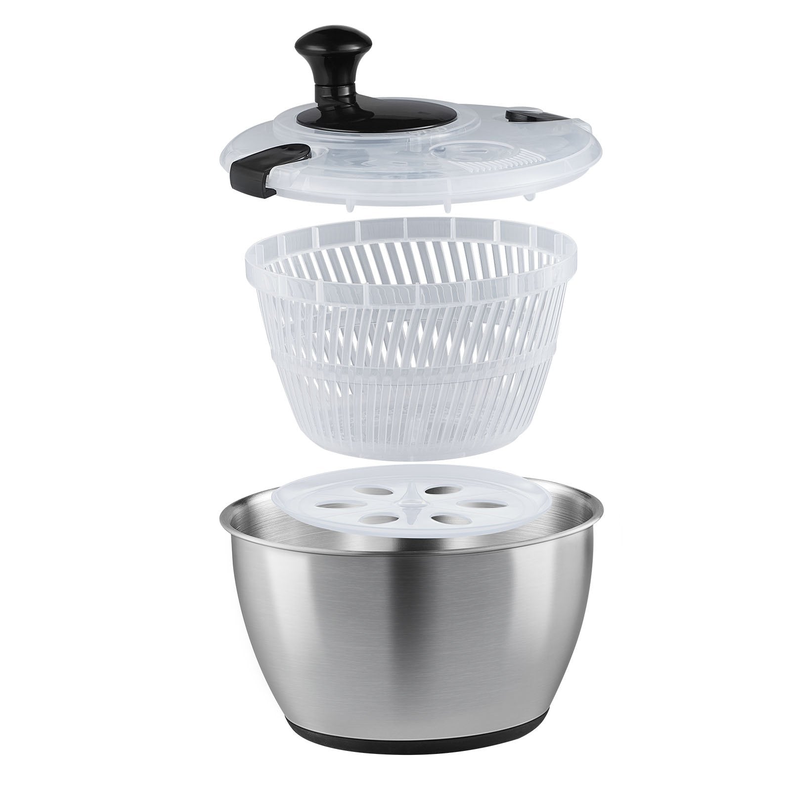 Gardening Tools: VEVOR Stainless Steel Salad Spinner, 4.5L, One-handed Easy Press Large Vegetable Dryer Washer, Lettuce Cleaner and Dryer with 304 Stainless Steel Bowl, for Greens, Herbs, Berries, Fruits, No BPA
