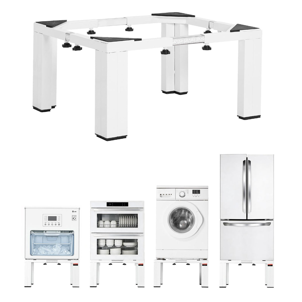 Laundry Pedestal, 305 mm Height, Washer and Dryer Pedestals with 544 kg Weight Load Capacity, 475-785 mm Adjustable, Non-Slip Feet, Heavy-duty Steel Washing Machine Stand Universal Fit, White