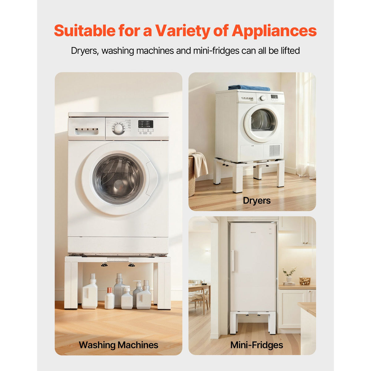 Laundry Pedestal, 305 mm Height, Washer and Dryer Pedestals with 544 kg Weight Load Capacity, 475-785 mm Adjustable, Non-Slip Feet, Heavy-duty Steel Washing Machine Stand Universal Fit, White