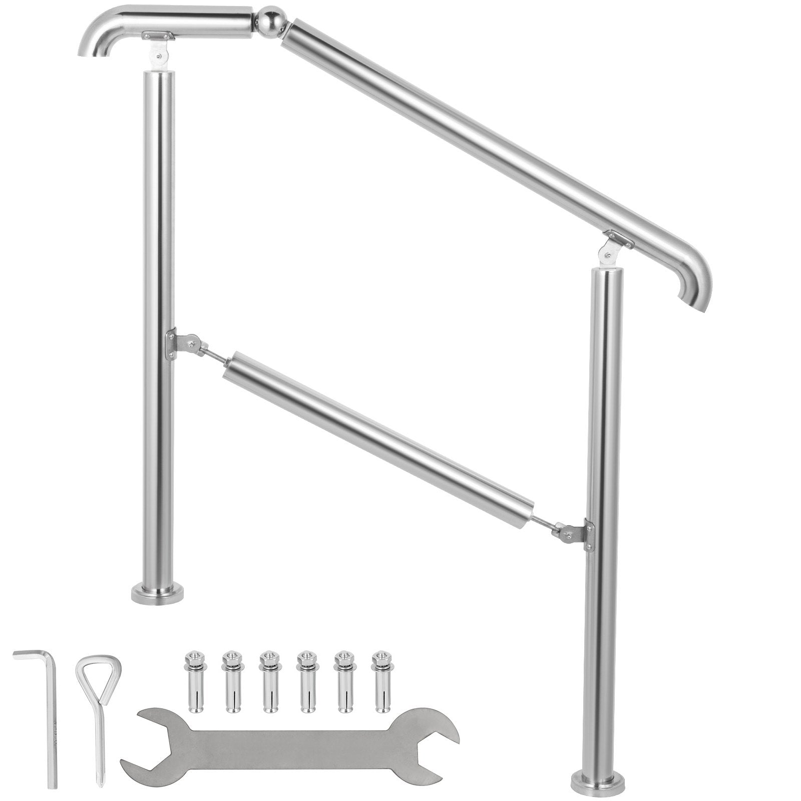 Trampolines & Accessories: VEVOR 3 Step Railing Stainless Steel Transitional Handrail fit for Level Surface and 1 to 3 Steps Adjustable Stair Railing Indoor Outdoor Step Railings 220lb Capacity W/ Installation Kit Porch DIY