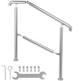Trampolines & Accessories: VEVOR 3 Step Railing Stainless Steel Transitional Handrail fit for Level Surface and 1 to 3 Steps Adjustable Stair Railing Indoor Outdoor Step Railings 220lb Capacity W/ Installation Kit Porch DIY
